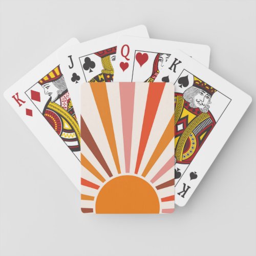 Retro Sun Rays Burst Sunset Orange Mid Century  Playing Cards