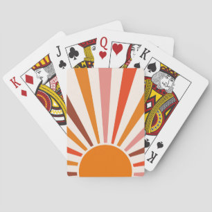 Retro Sun Rays Burst Sunset Orange Mid Century Poker Cards