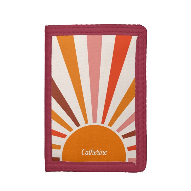 Retro Sun Rays Burst Sunset Orange Mid Century  Trifold Wallet (Front Vertical)