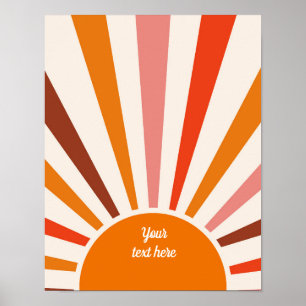 Retro Sun Rays Burst Sunset Orange Yellow Poster