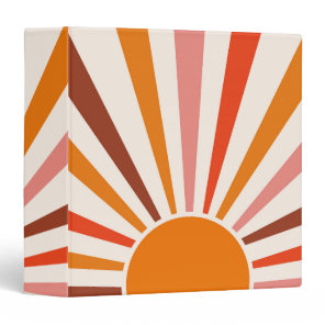Retro Sun Rays Burst Sunset Orange Yellow Red 3 Ring Binder