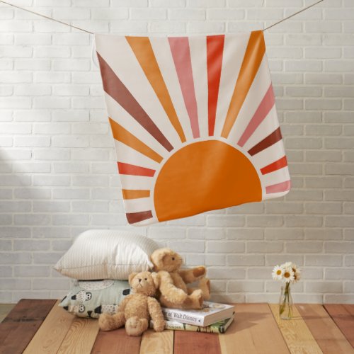 Retro Sun Rays Burst Sunset Orange Yellow Red   Baby Blanket