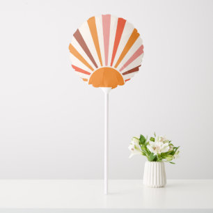 Retro Sun Rays Burst Sunset Orange Yellow Red  Balloon