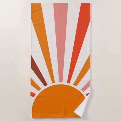 Retro Sun Rays Burst Sunset Orange Yellow Red     Beach Towel