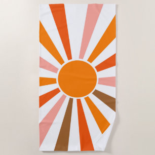 Retro Sun Rays Burst Sunset Orange Yellow Red Beach Towel