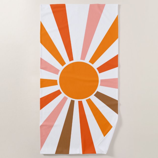 Retro Sun Rays Burst Sunset Orange Yellow Red     Beach Towel (Front)