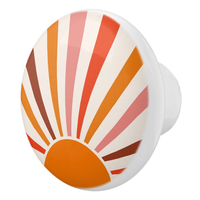Retro Sun Rays Burst Sunset Orange Yellow Red  Ceramic Knob (Right)