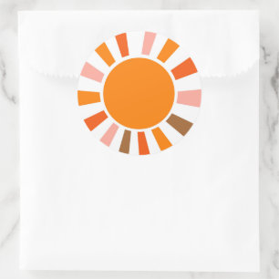 Retro Sun Rays Burst Sunset Orange Yellow Red Classic Round Sticker