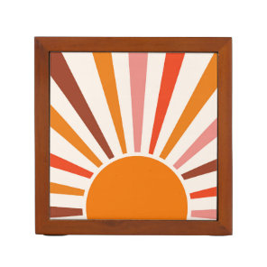 Retro Sun Rays Burst Sunset Orange Yellow Red   Desk Organizer