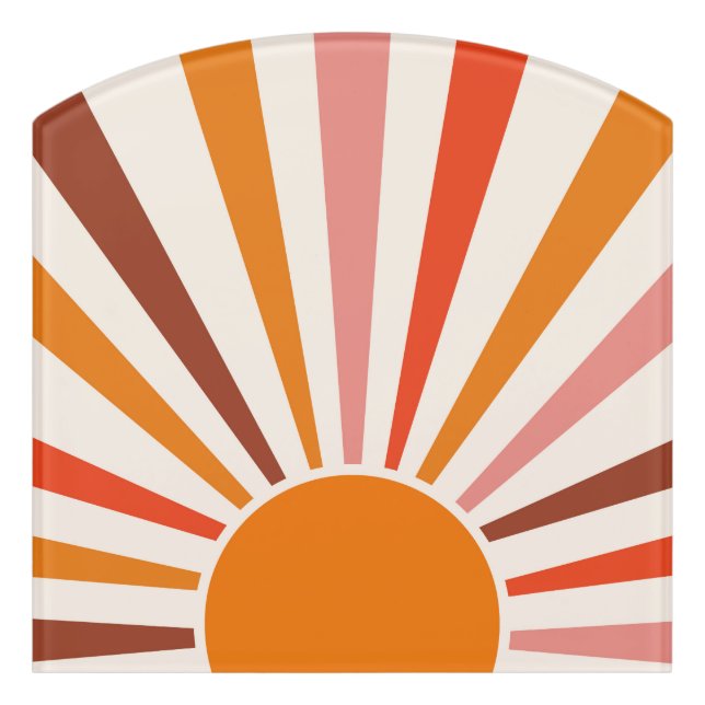 Retro Sun Rays Burst Sunset Orange Yellow Red  Door Sign (Contour Front)
