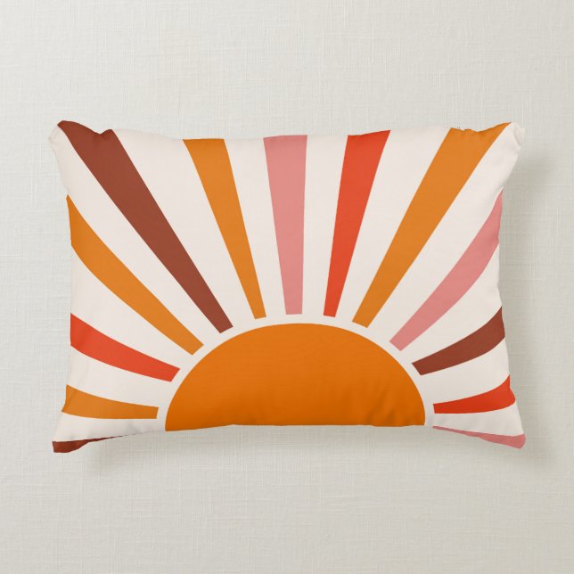 Retro Sun Rays Burst Sunset Orange Yellow Red Dorm Accent Pillow (Front)