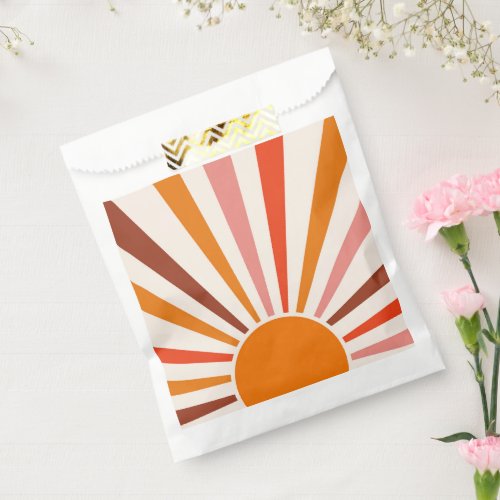 Retro Sun Rays Burst Sunset Orange Yellow Red  Favor Bag