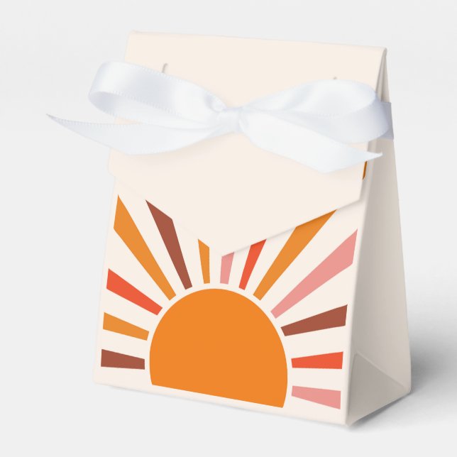 Retro Sun Rays Burst Sunset Orange Yellow Red Favor Boxes (Front Side)