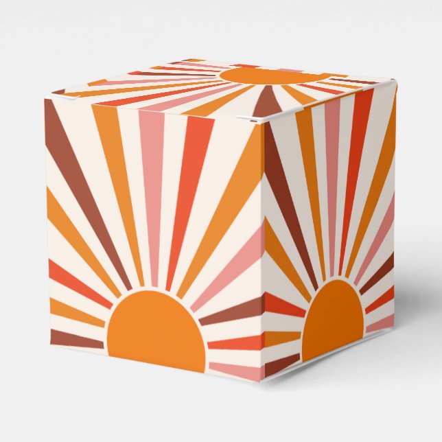 Retro Sun Rays Burst Sunset Orange Yellow Red Favor Boxes (Front Side)