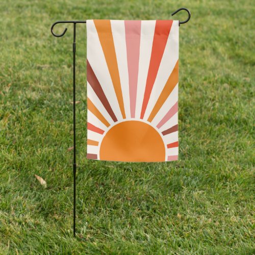 Retro Sun Rays Burst Sunset Orange Yellow Red  Garden Flag