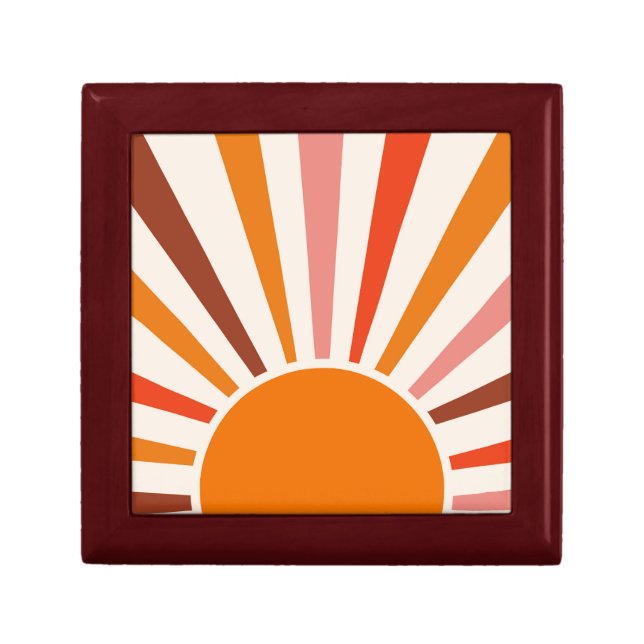 Retro Sun Rays Burst Sunset Orange Yellow Red   Gift Box (Front)