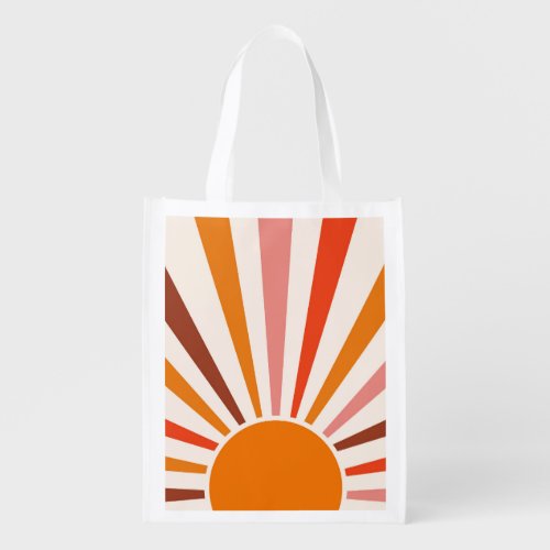 Retro Sun Rays Burst Sunset Orange Yellow Red Grocery Bag