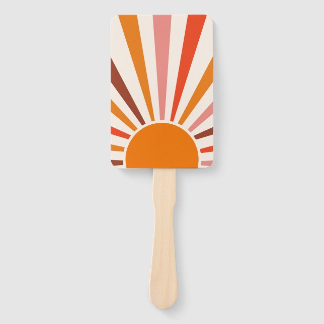 Retro Sun Rays Burst Sunset Orange Yellow Red  Hand Fan (Front)