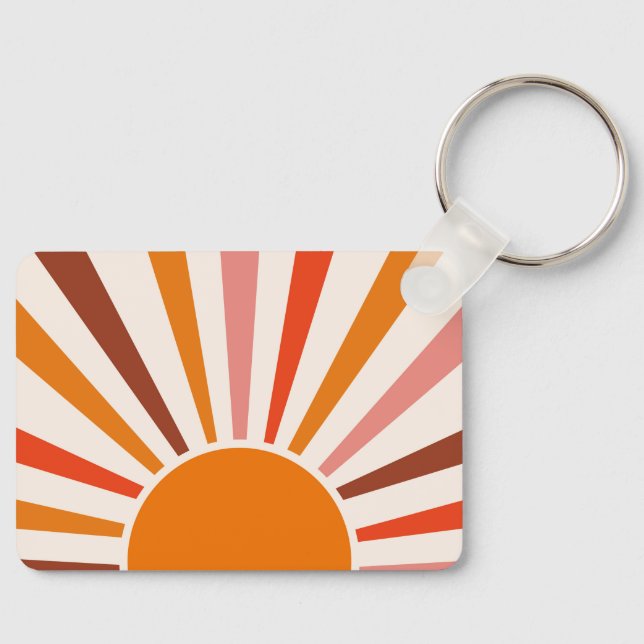 Retro Sun Rays Burst Sunset Orange Yellow Red   Keychain (Front)