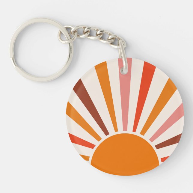 Retro Sun Rays Burst Sunset Orange Yellow Red   Keychain (Front)