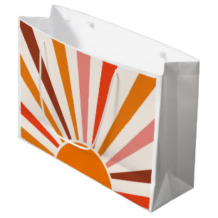 Retro Sun Rays Burst Sunset Orange Yellow Red Large Gift Bag