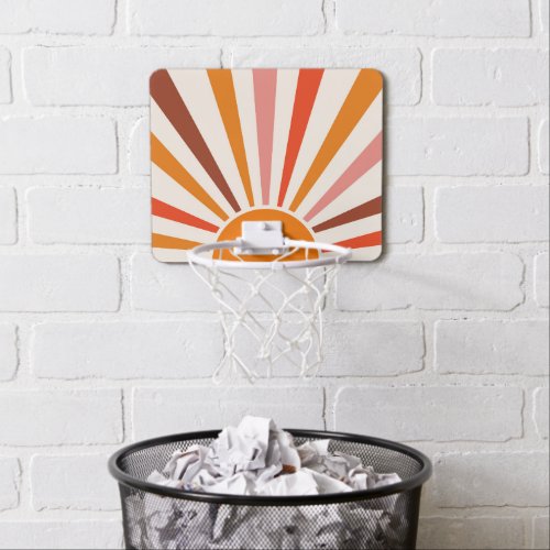 Retro Sun Rays Burst Sunset Orange Yellow Red  Mini Basketball Hoop