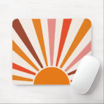 Retro Sun Rays Burst Sunset Orange Yellow Red    Mouse Pad<br><div class="desc">Retro sun burst design in warm pink,  brown,  orange tones. Retro modern orange sunrays,  morning sunshine geometric abstract art.</div>