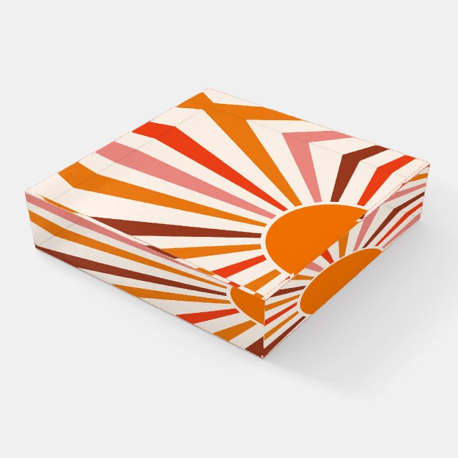 Retro Sun Rays Burst Sunset Orange Yellow Red  Paperweight (Angled)