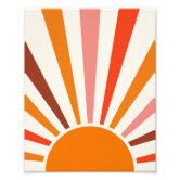 Retro Sun Rays Burst Sunset Orange Yellow Red Poster | Zazzle