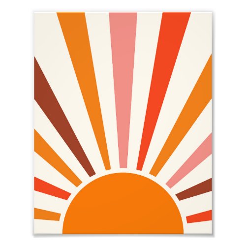 Retro Sun Rays Burst Sunset Orange Yellow Red   Photo Print