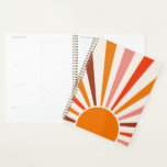 Retro Sun Rays Burst Sunset Orange Yellow Red Planner<br><div class="desc">Retro sun burst design in warm pink,  brown,  orange tones. Retro modern orange sunrays,  morning sunshine geometric abstract art.</div>