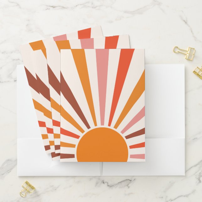 Retro Sun Rays Burst Sunset Orange Yellow Red  Pocket Folder (In Situ)