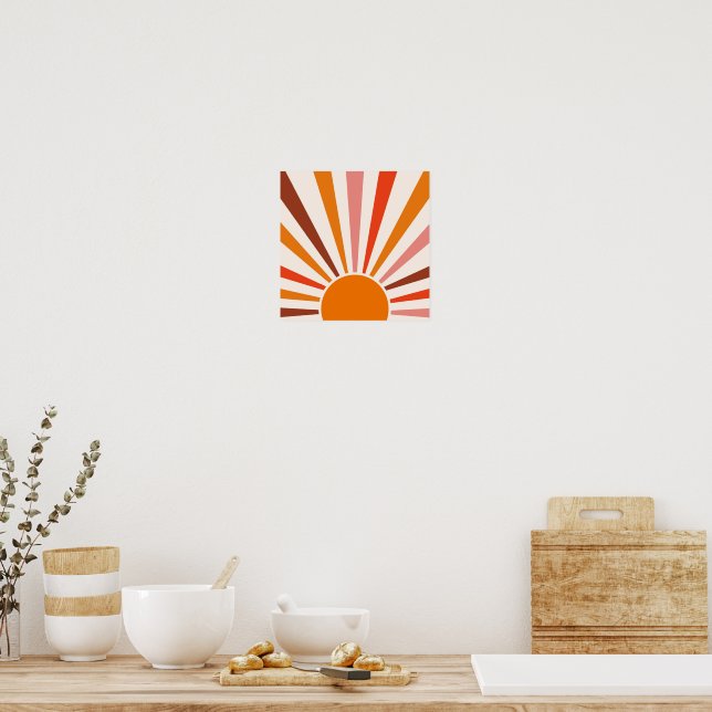 Retro Sun Rays Burst Sunset Orange Yellow Red Poster | Zazzle