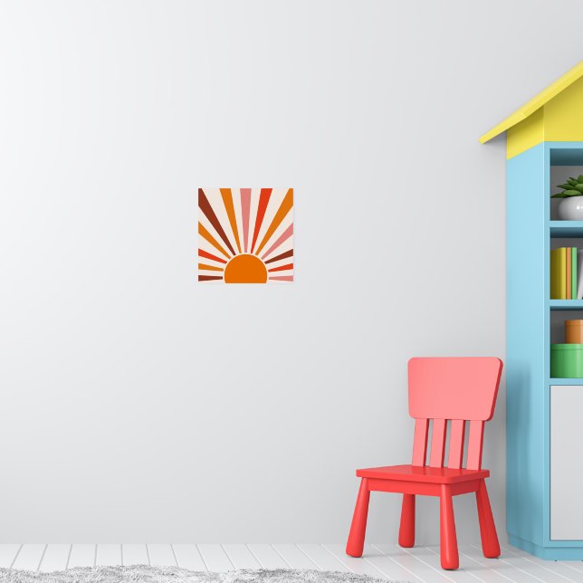 Retro Sun Rays Burst Sunset Orange Yellow Red Poster | Zazzle