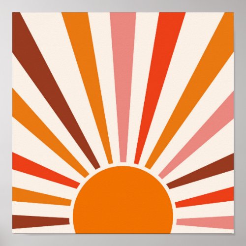 Retro Sun Rays Burst Sunset Orange Yellow Red  Poster