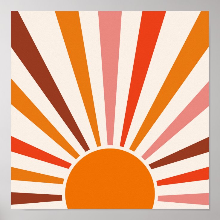 Retro Sun Rays Burst Sunset Orange Yellow Red Poster | Zazzle