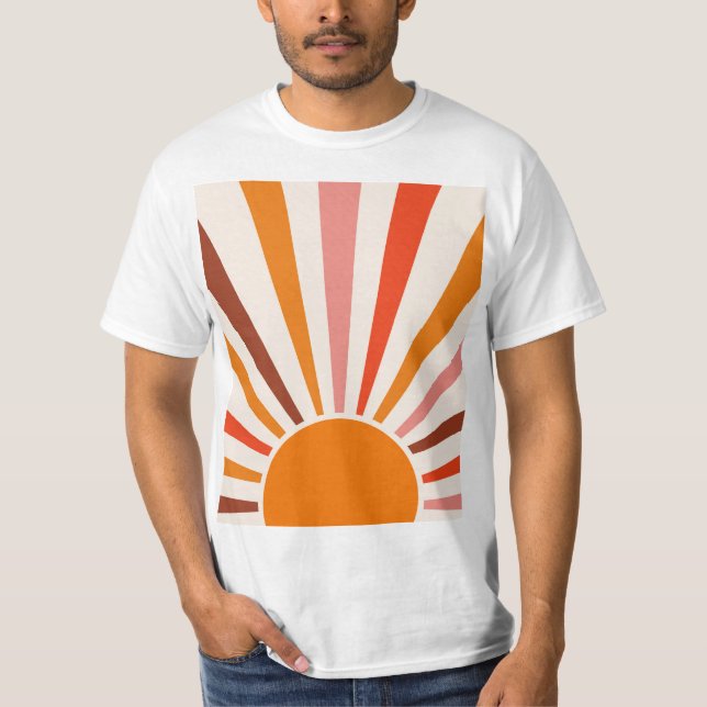 Retro Sun Rays Burst Sunset Orange Yellow Red   T-Shirt (Front)