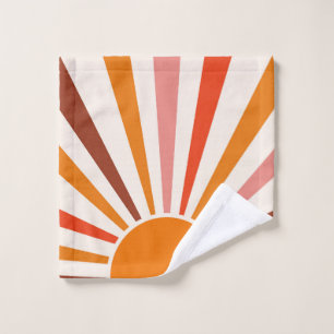 Retro Sun Rays Burst Sunset Orange Yellow Red  Wash Cloth