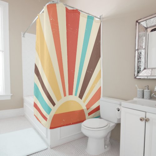 Retro Sun Rays in Muted Colors Shower Curtain