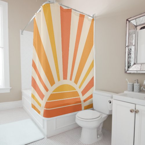 Retro Sun Rays in Yellow Orange Shower Curtain
