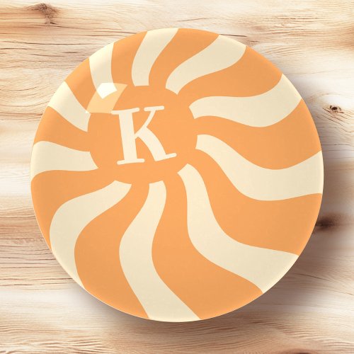 Retro sun rays monogram initial groovy orange    paperweight