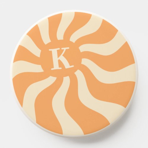 Retro sun rays monogram initial groovy orange PopSocket