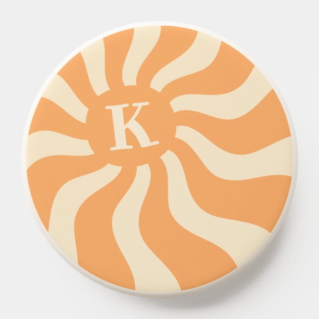 Retro sun rays monogram initial groovy orange PopSocket (Popsocket)