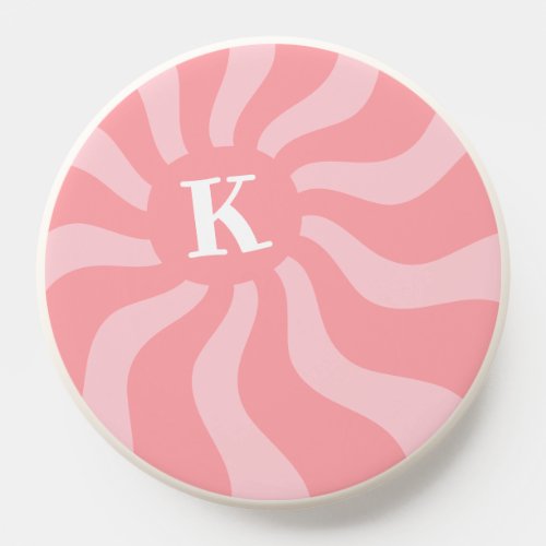 Retro sun rays monogram initial groovy pink PopSocket