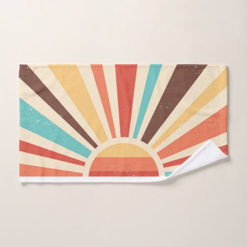 Retro Sun Rays Muted Colors Hand Towel