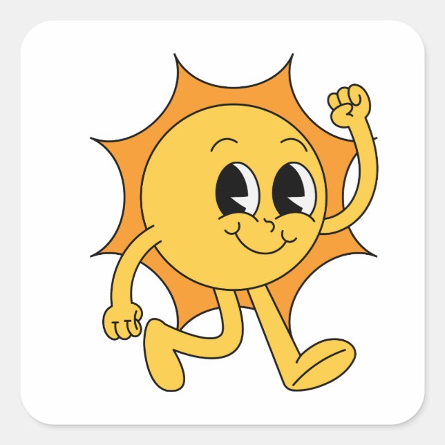 Retro Sun Smiley Square Sticker (Front)