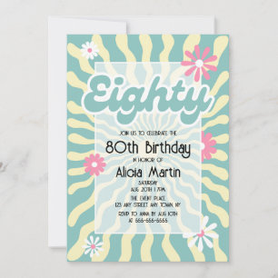 Retro Sun Wave Daisy Eighty 80th Birthday Invitation