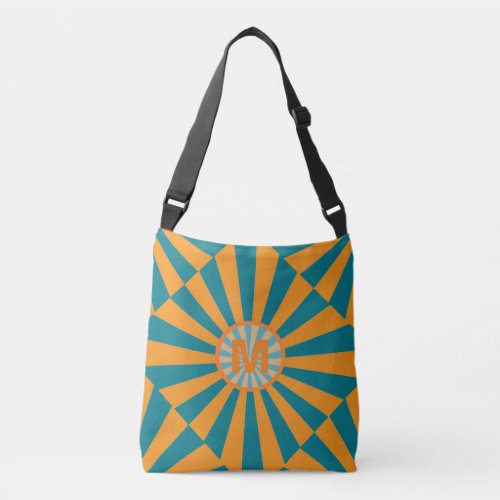 Retro Sunbeam Blue Orange Cool Striped Monogram Crossbody Bag