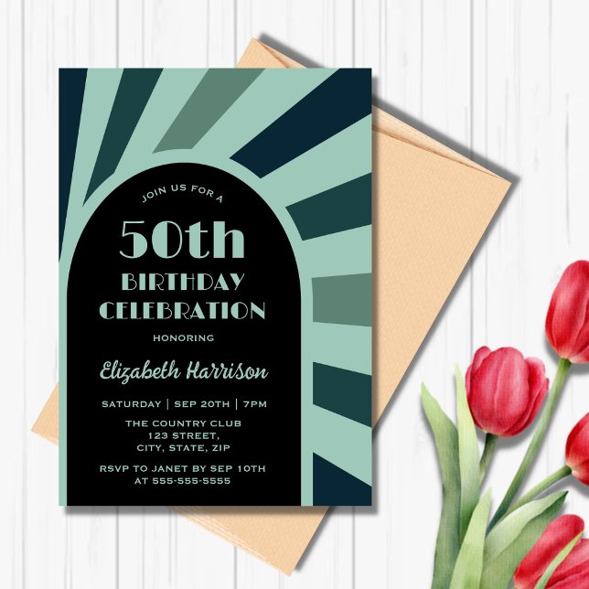 Retro Sunburst Arch Frame Typography Birthday Invitation (Creator Uploaded)