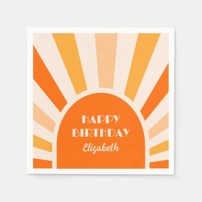 Retro Sunburst Arch Typography Birthday Peach Napkins (Front)